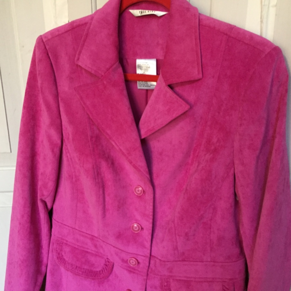 Women's Pink Faux Suede Jacket - Picture 11 of 16
